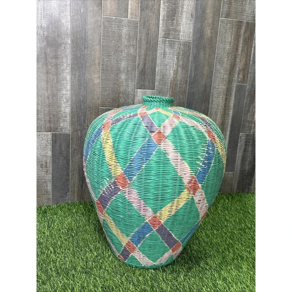Vintage Handwoven African Coil Basket Large Tribal Wicker Vessel Boho Global